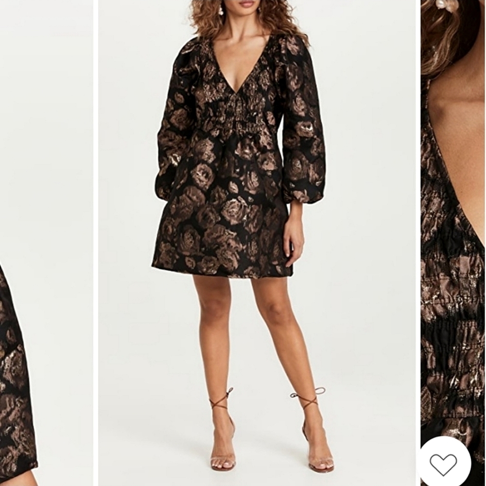 Misa Los Angeles Black Dress with Bronze Floral Jacquard
